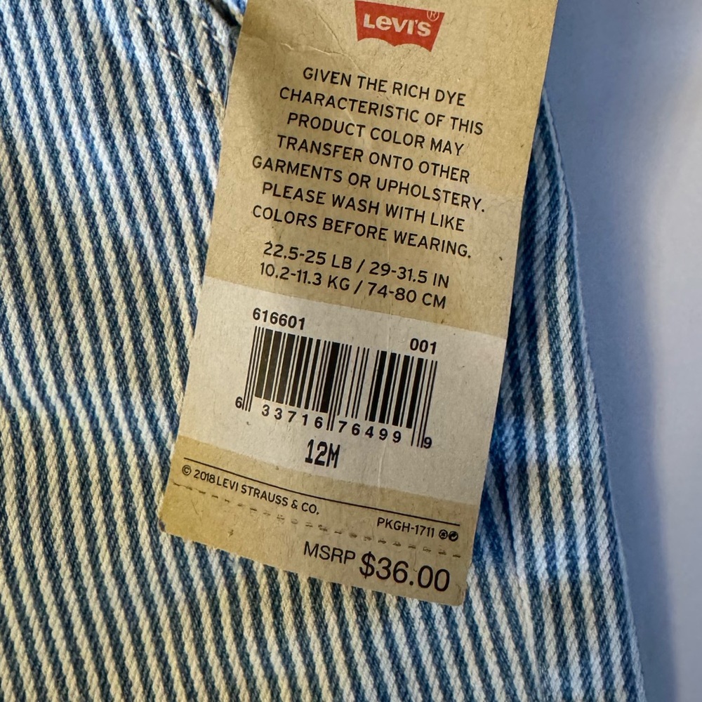 Levi's 12M Overalls Shortall with Blue and White Stripes - Picture 4 of 4